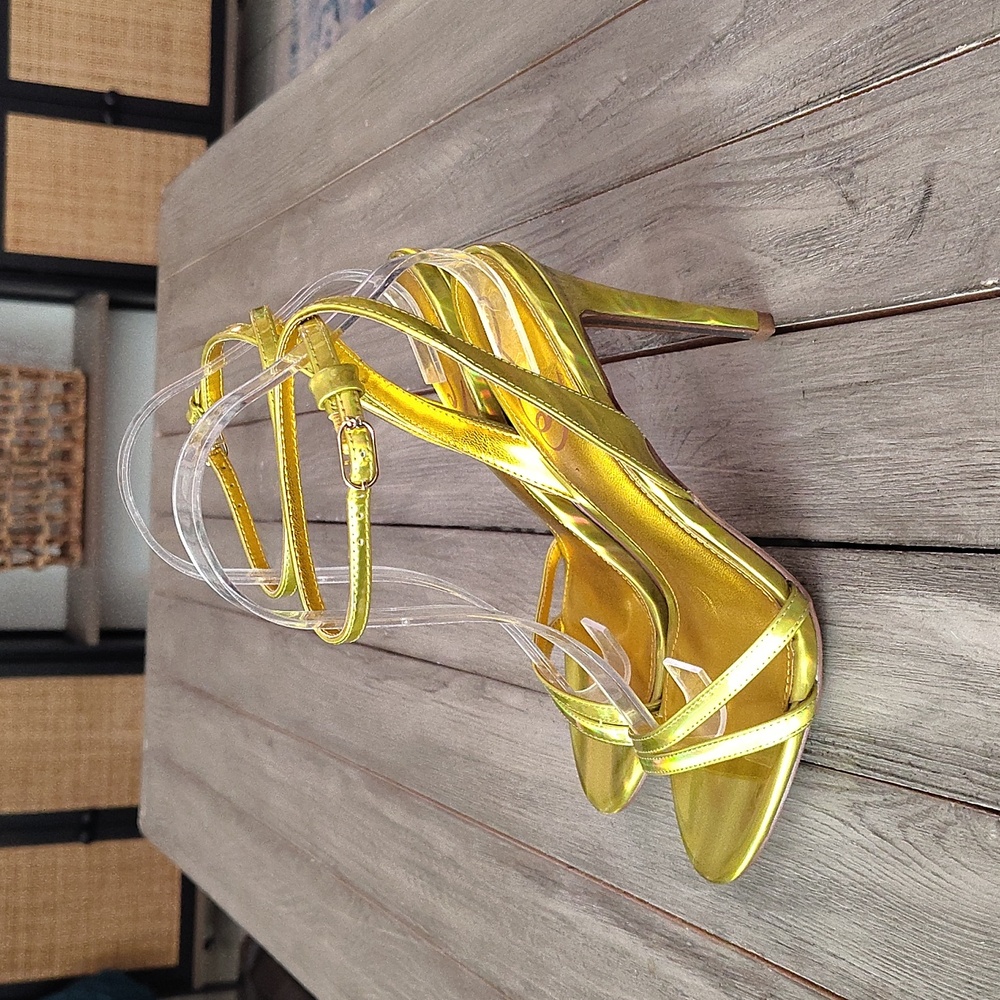 Sam Edelman Gemmie Mimosa Gold Metallic Ankle Strap Sandals heels Size 7 - Picture 8 of 15